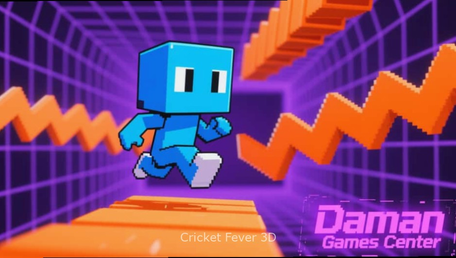 Cricket Fever 3D - Batsman hitting a six Cricket Fever 3D gameplay screenshot showing a batsman hitting a six